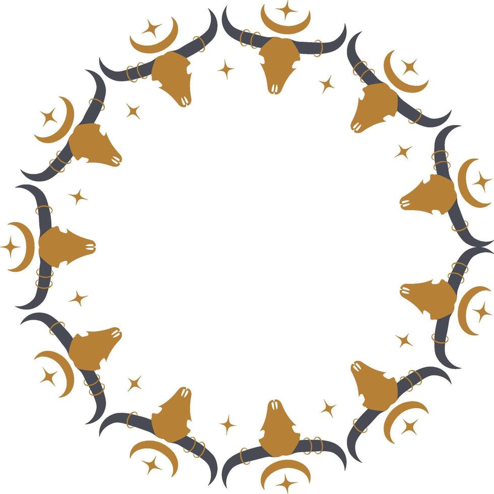 Skull witchy round frame. tribal witchcraft template with empty space for your text vector