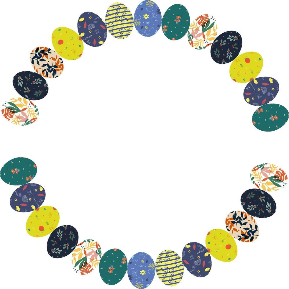 Painted Easter eggs frame with empty space. Easter egg hunt vector