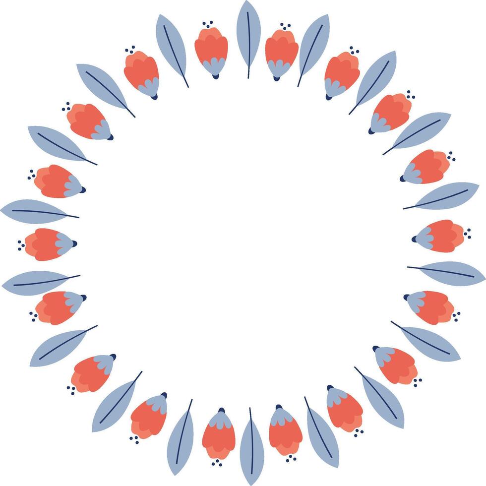 Text frame surrounded with assorted flowers and Leaves. Framework for writing ringed with tulips vector