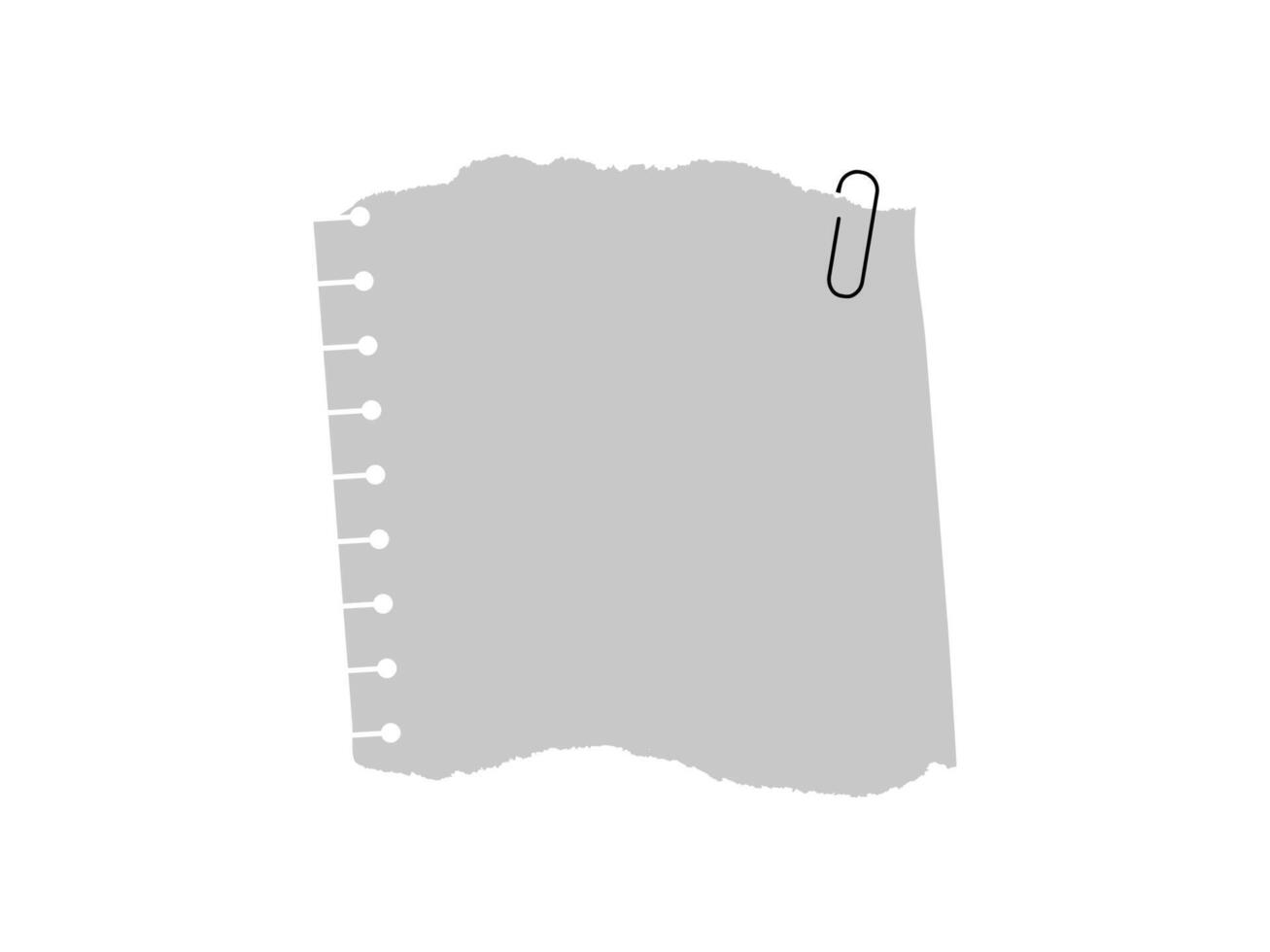 Torn ripped paper sheet from notebook with clip illustration white background note page template isolated graphic design element for school office vector