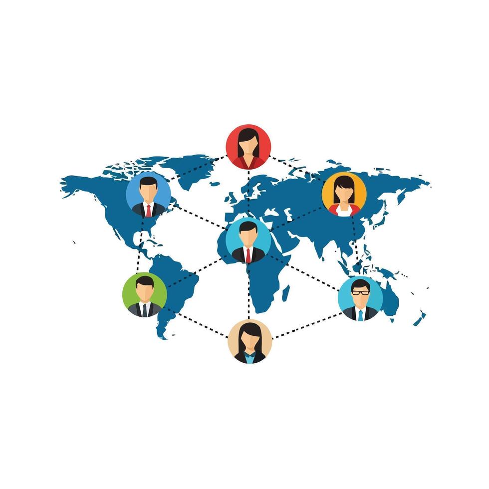 Global Network of Diverse People Connected Across the World Map vector