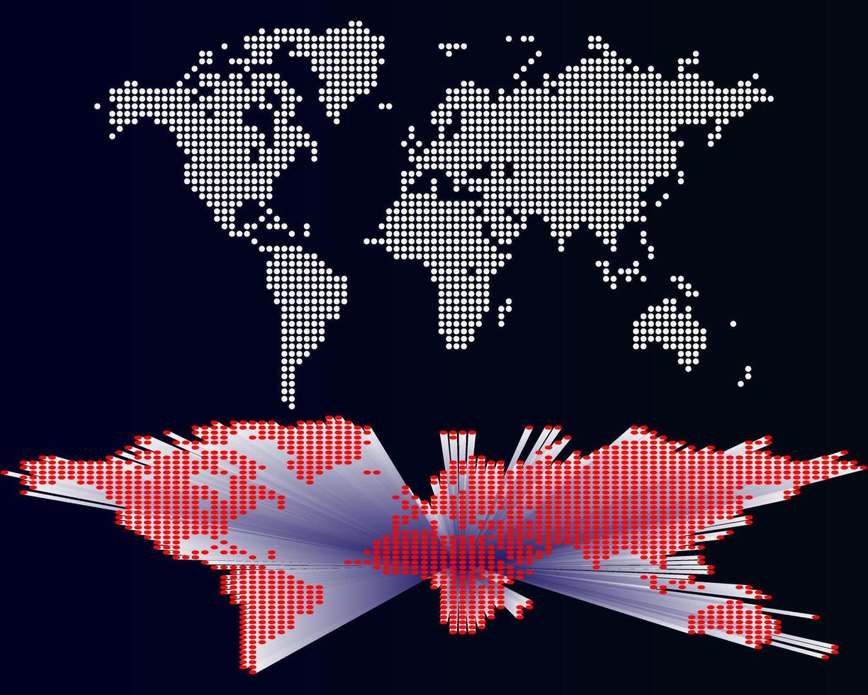Dotted world map. Geometric round circle dot pattern digital global world map. Dotted world map in halftone style showing continents and countries. Atlas style representation with geographic layout. vector