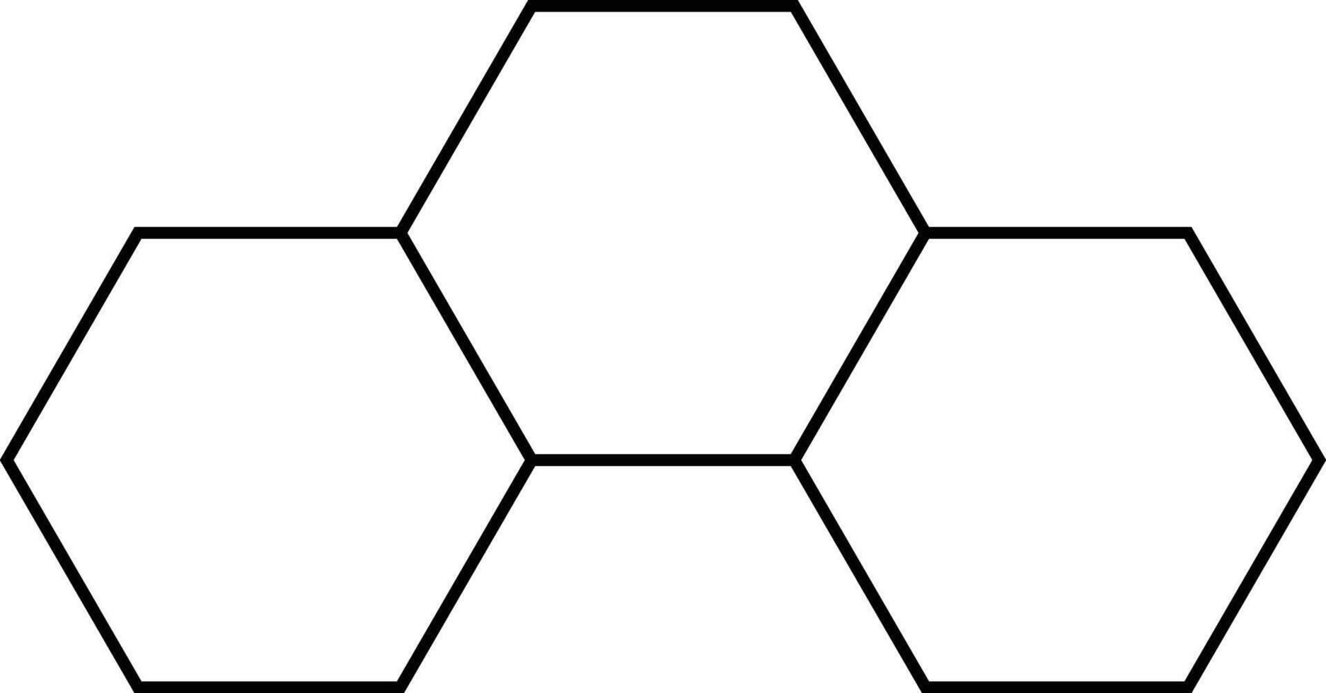 A simple line drawing of three hexagons connected at their vertices creating a symmetrical repeating geometric design. vector