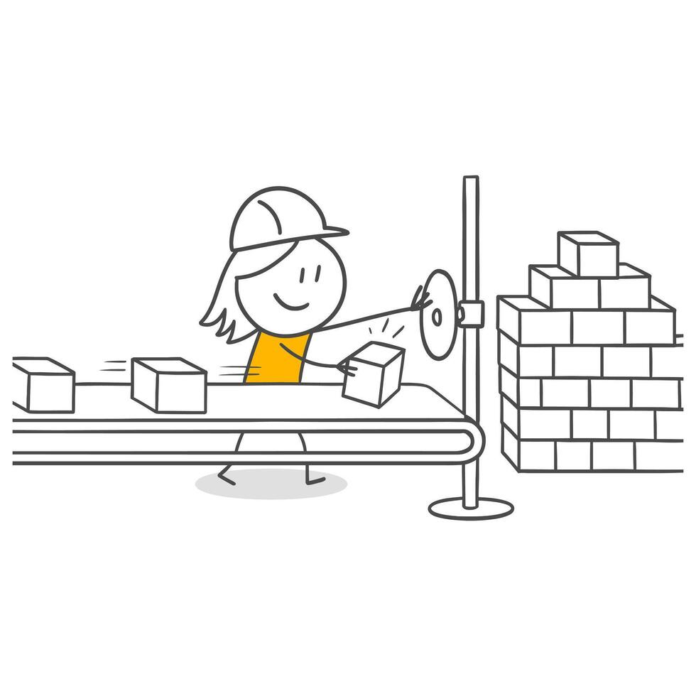 The Employee On The Factory Production Line Is Meticulously Performing The Box Stacking Operation. vector