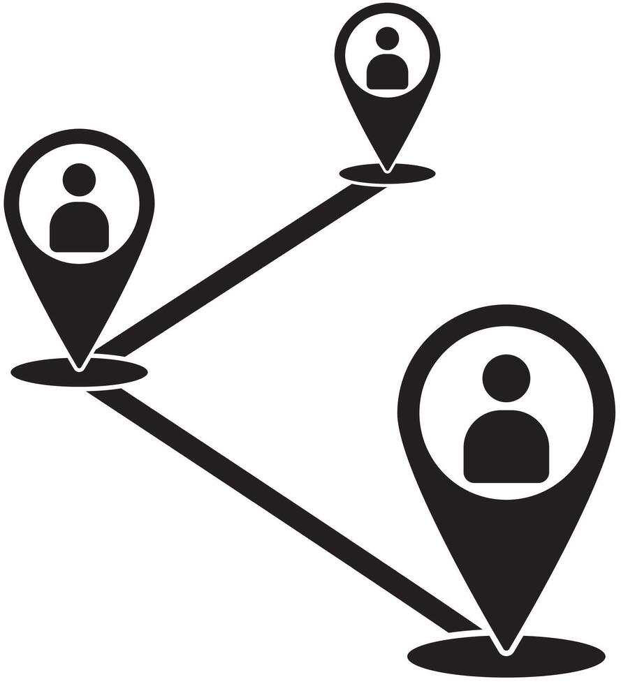 Conceptual icon of a social network showing user location tracking vector