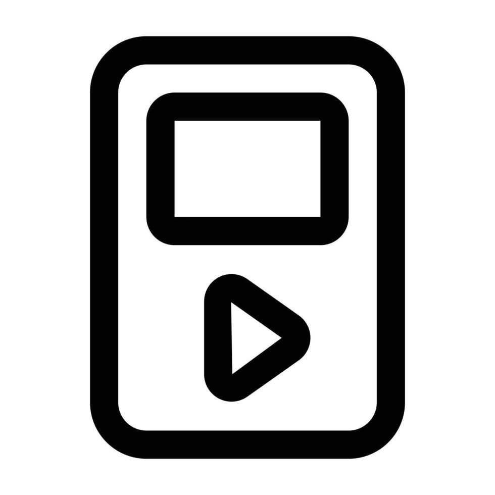 Clean black portable music player illustration with play button. Suitable for audio apps, media interfaces, and entertainment projects. vector