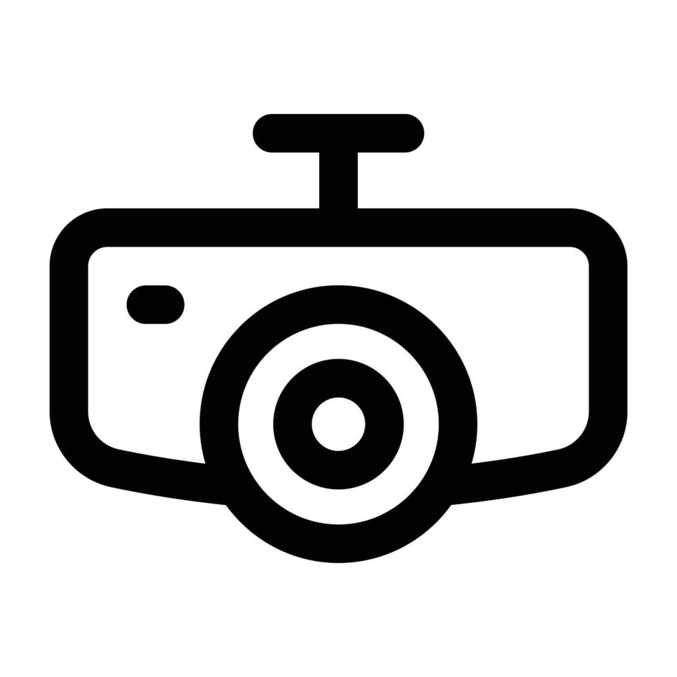 Clean black projector illustration depicting lens and stand. Ideal for presentation graphics, education materials, tech UI, and office visual themes. vector