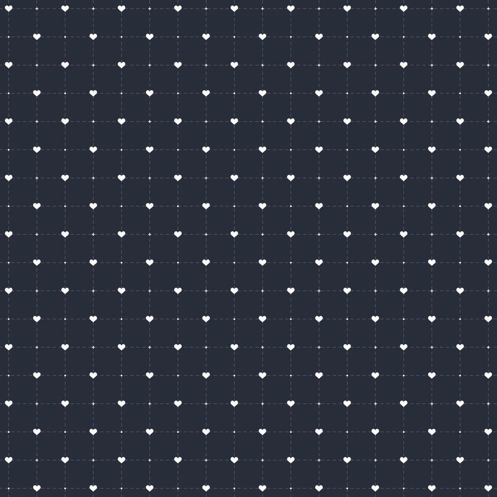 Seamless pattern with white hearts and squares. Geometric repeating gingham pattern, grey striped texture. vector