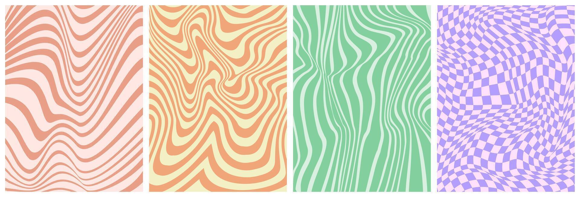 Retro psychedelic groovy hippie abstract patterns vector