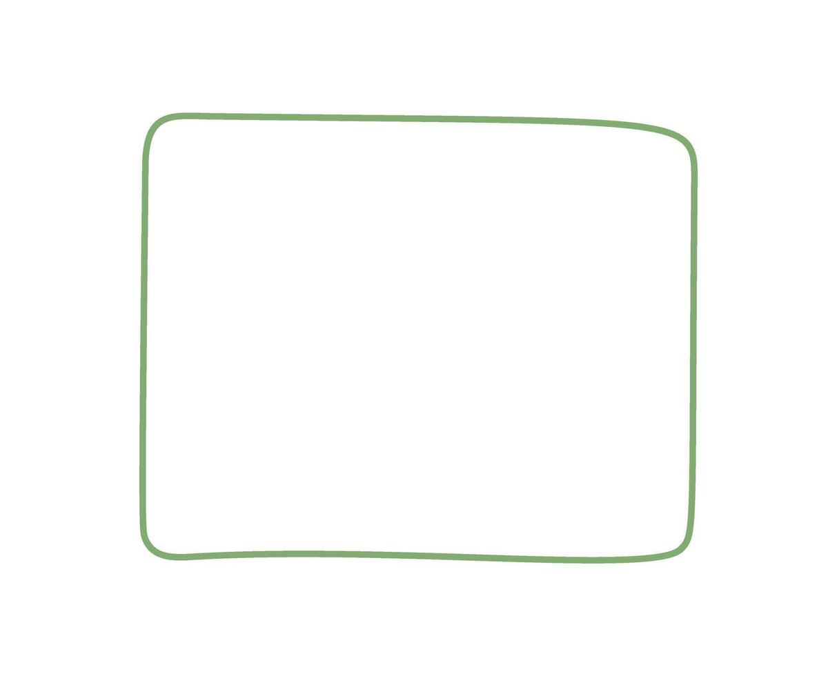 Hand drawn green frame with organic rectangle outline forms a unique text card. This border and label style creates a clean background, ideal as graphic card or modern label element. vector