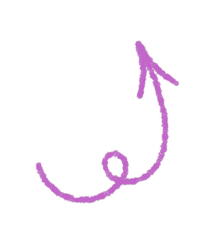Hand drawn pastel swirl arrow up in pink forms a unique crayon sketch. Artistic icon and pointer element with abstract shape, vivid color, and bold direction for creative modern accents. vector
