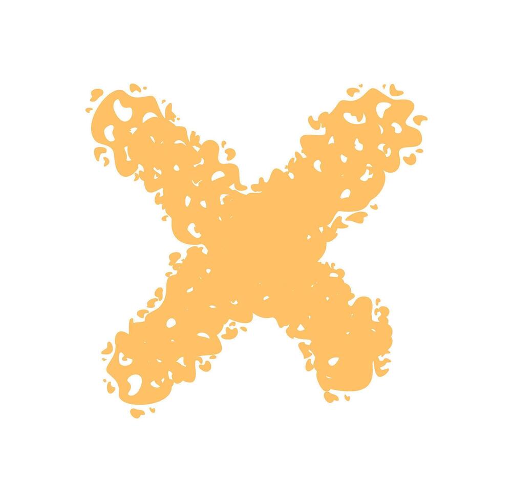 Chalk cross patch icon orange style. Bold cross symbol as check box mark and rough patch element. Checkbox and sign in vivid orange chalk form with an abstract texture for modern concepts. vector