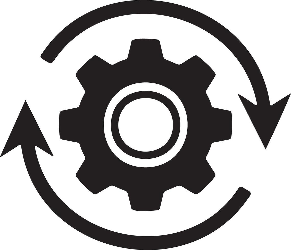 Gear with circular arrows symbolizing process and workflow vector