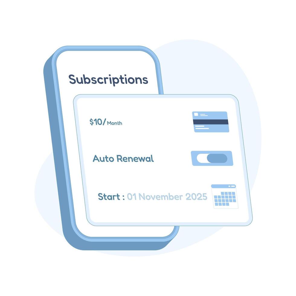 Subscription auto-renewal . Calendar showing renewal, recurring payment software, monthly fee program, subscription management, digital service revenue concept illustration. vector