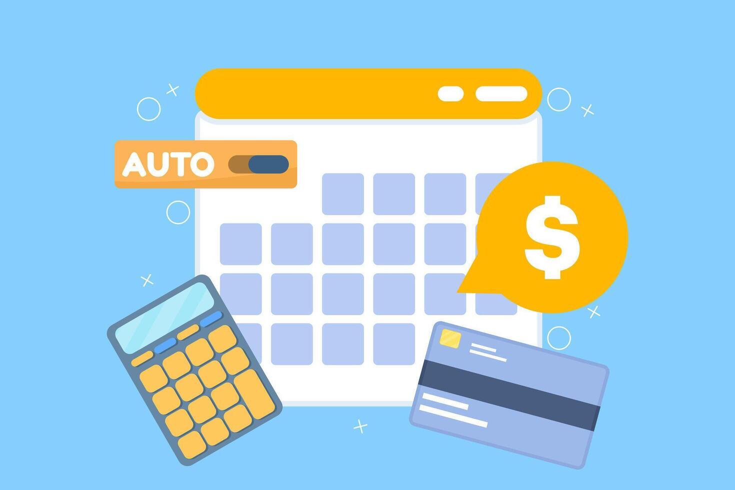 Automated subscription billing system, annual and monthly payment methods for digital services, online business membership fee process, modern illustration. vector