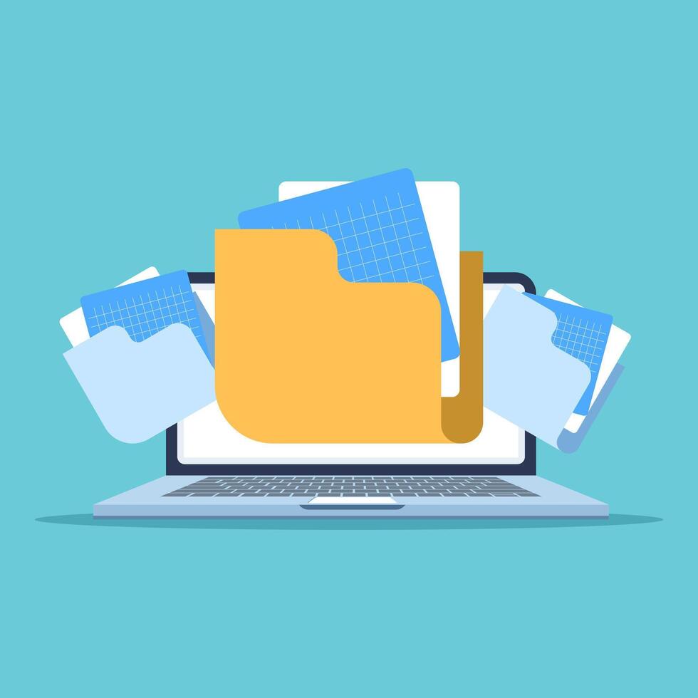 Computer database analysis for business insights. Viewing and managing online data systems to research markets, organize information, and track performance efficiently. flat illustration vector