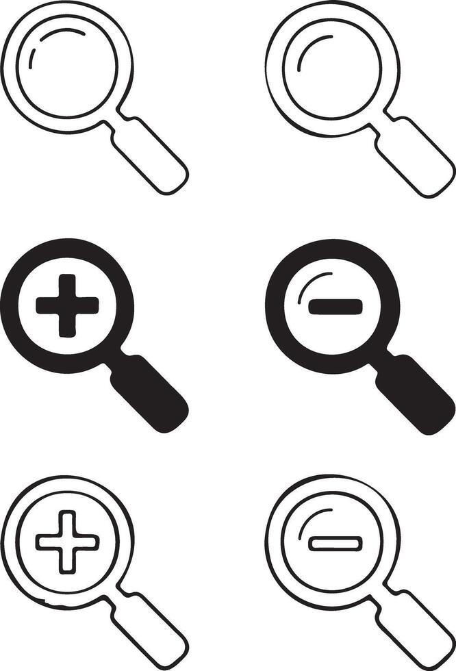 Magnifying glass icons for zoom in and zoom out functions vector