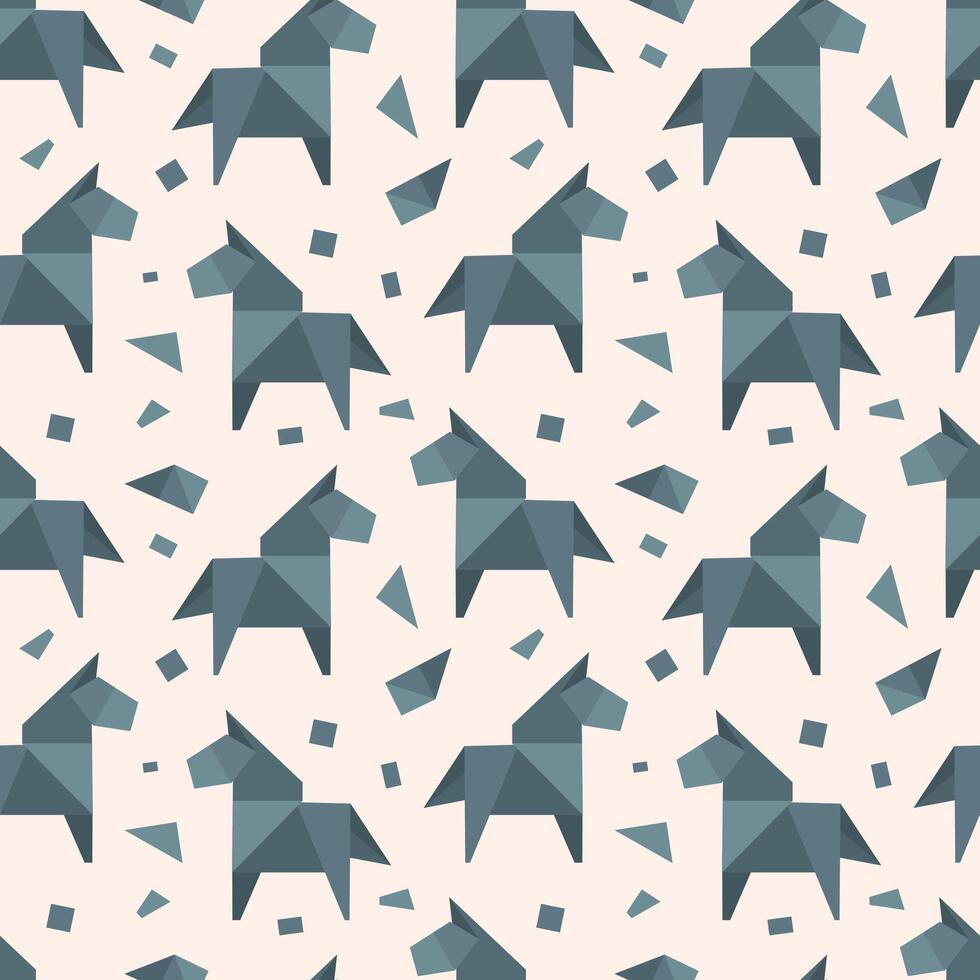Origami Geometric Horse Pattern Illustration Seamless. Triangular shapes create a modern design perfect for backgrounds or textiles. vector