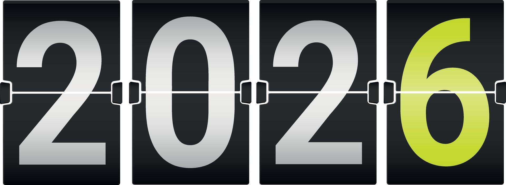 Mechanical flip display with changing 2026 digits on a classic split flap panel without background. vector