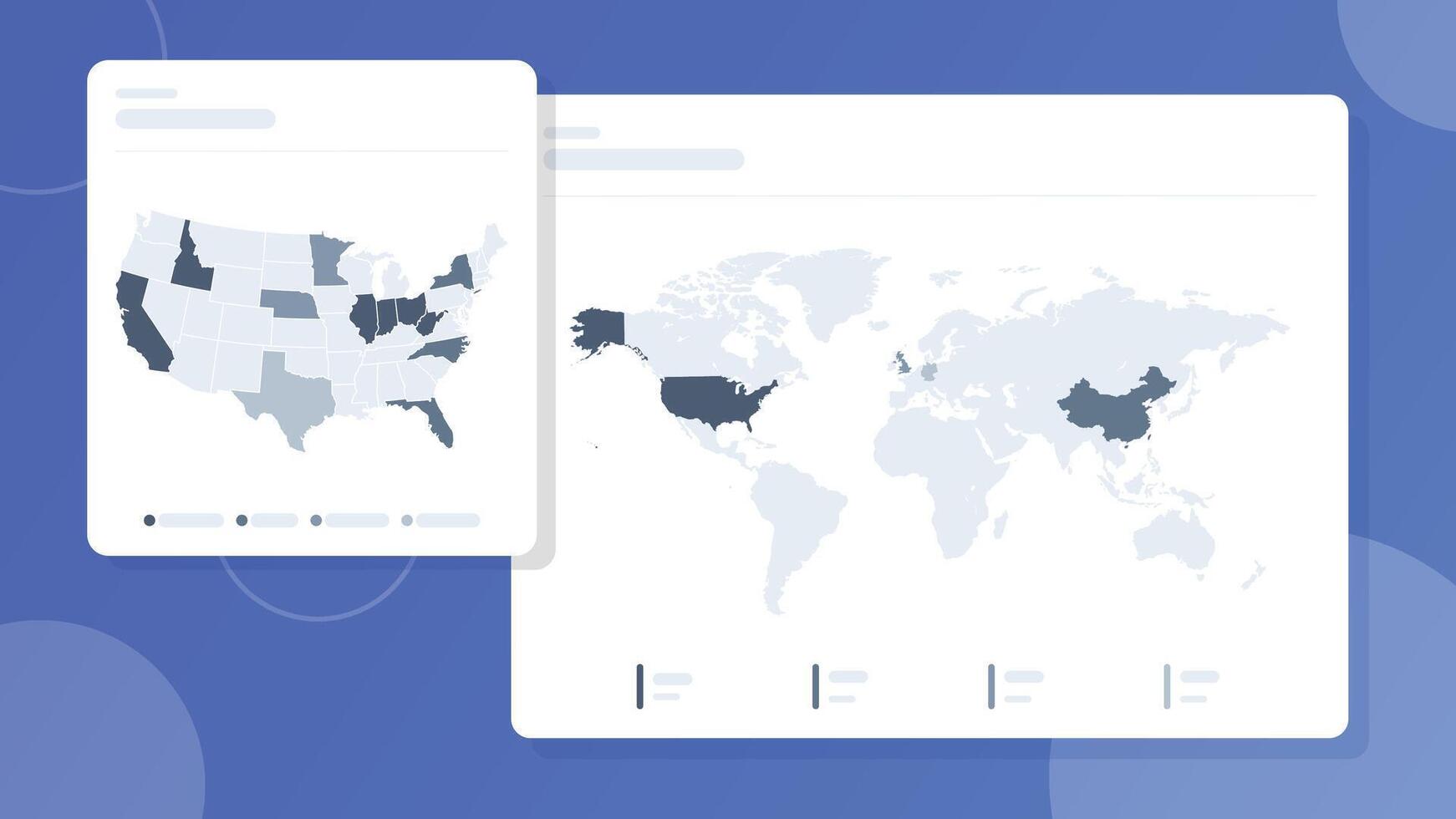 Set of two dashboards with world map and USA map vector