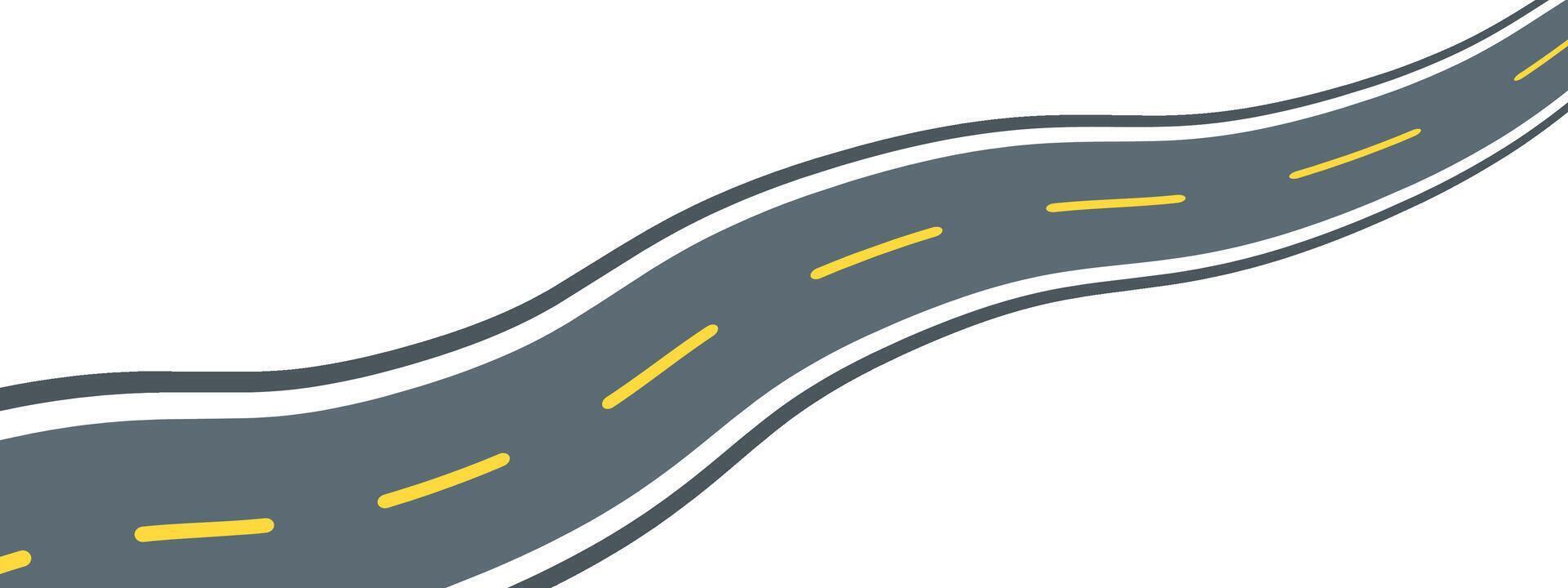 Curved roadway flat line illustration. outline pictogram of a winding asphalt highway with yellow dashed lane markings in perspective view, symbolizing travel journey and route navigation path vector