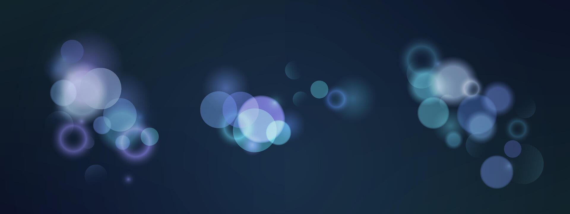 Bokeh light effect background. blurred blue and purple glowing circles with sparkle texture, symbolizing dreamy night sky, magic fantasy atmosphere, and abstract neon design concept. vector