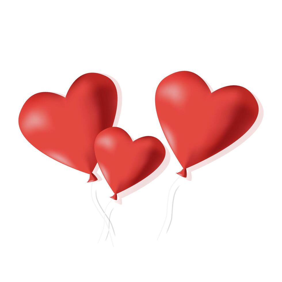 Glossy red hearts-shaped balloon with white string and soft shadow. Minimalist 3D-style illustration symbolizing love, affection, and celebration vector
