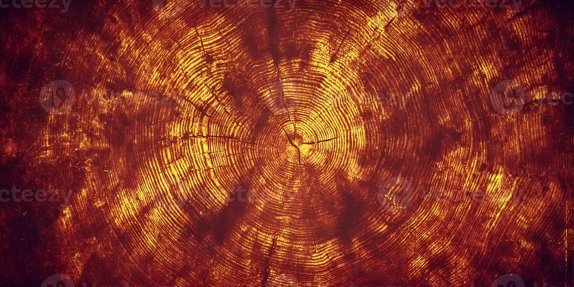 A rustic detailed tree trunk cross section displays warm orange and red growth rings creating a textured natural background photo