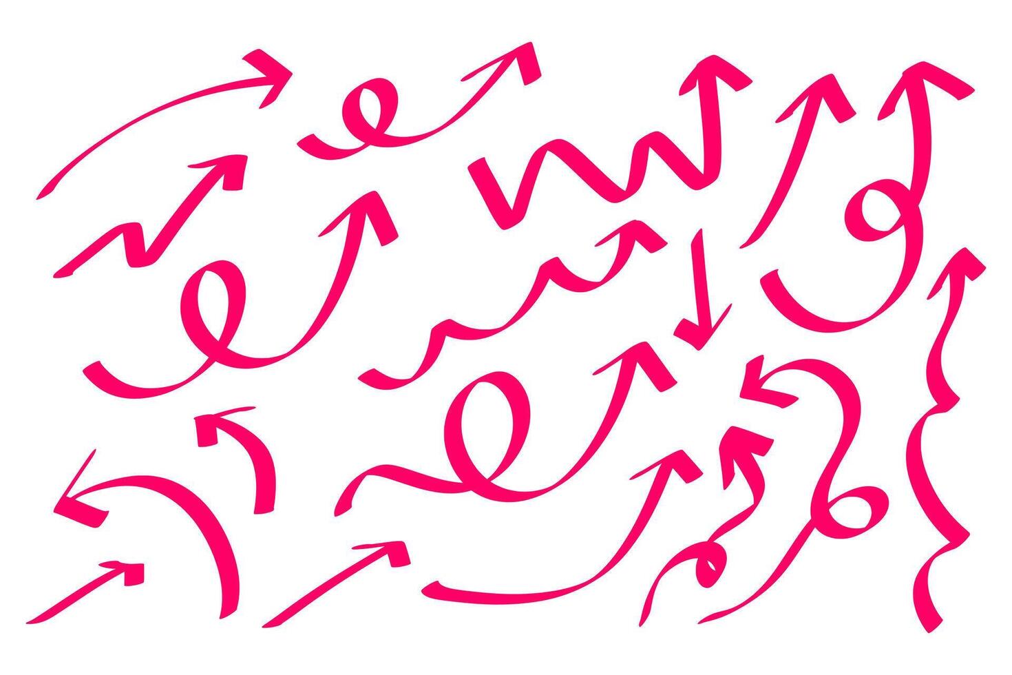 Pink handdrawn arrows pointing in different directions on a white background for creative projects and presentations vector