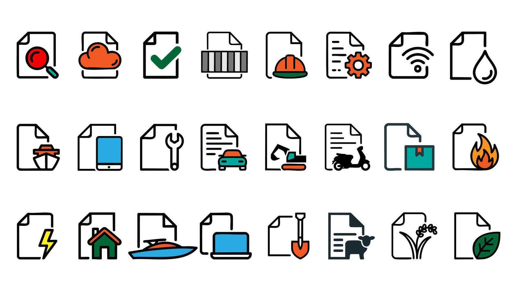 24 High-Quality Document Icon Set For Tech, Office, and Business Projects vector