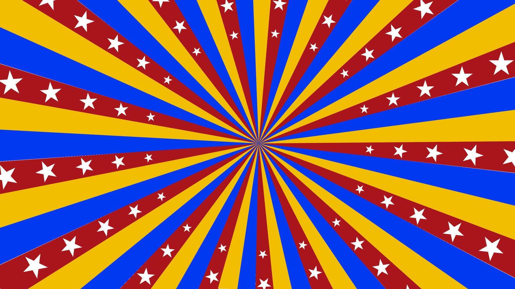 Vibrant Starburst Pattern with Red, Blue, and Yellow Rays Creating a Dynamic Background with a Playful and Energetic Feel for Various Creative Uses vector