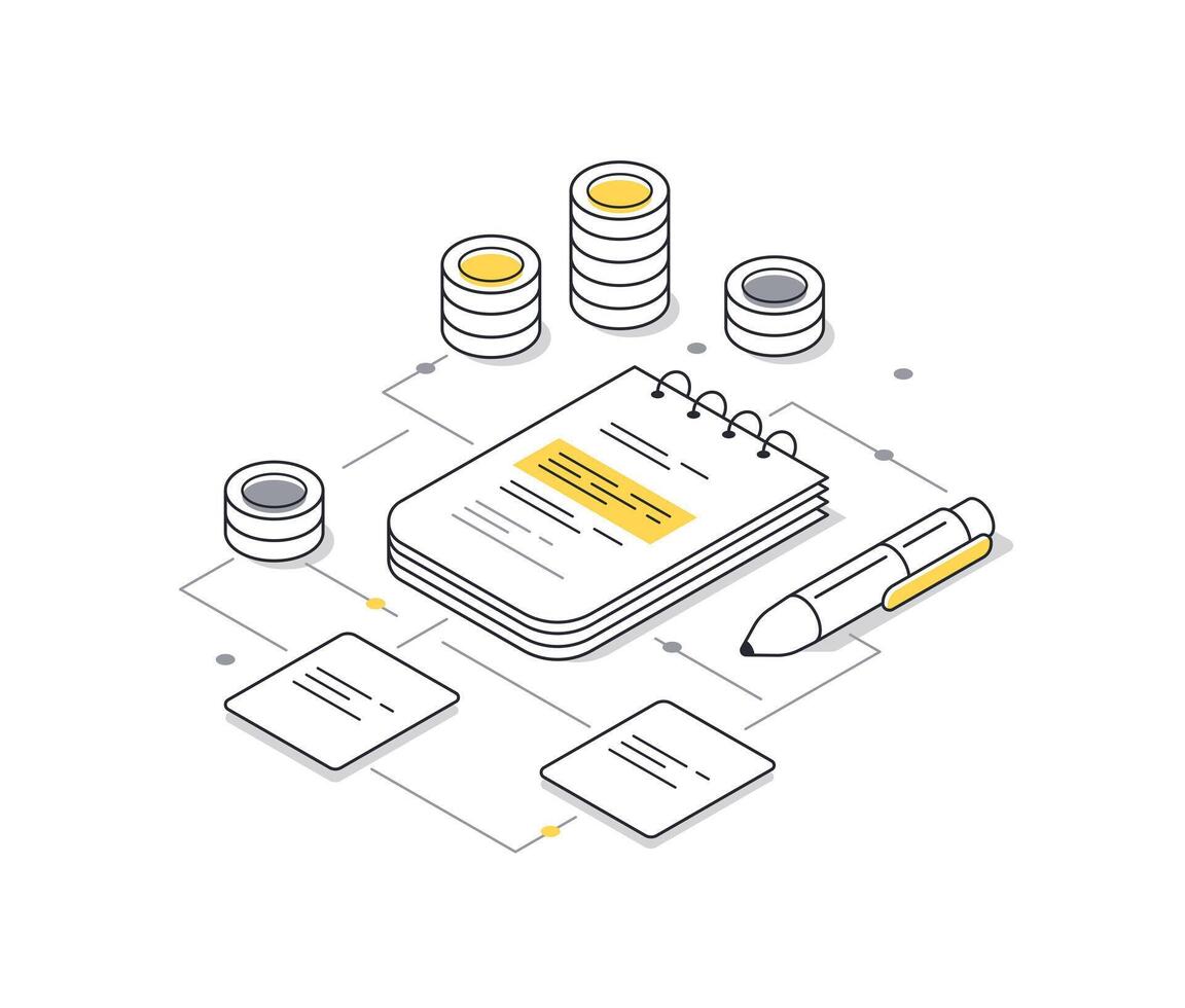 Audit process in business, Professionals evaluate financial records, Internal audit, third party verification, clear reports vector