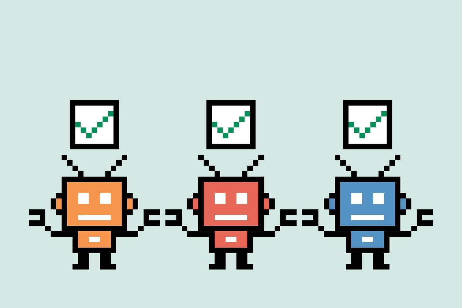 Minimal pixel art business robot graph ai robotic concept engineer decoration cyber. vector