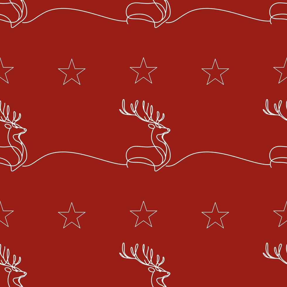 Seamless pattern with minimalistic deer and stars on a red background. Perfect for Christmas and winter designs vector