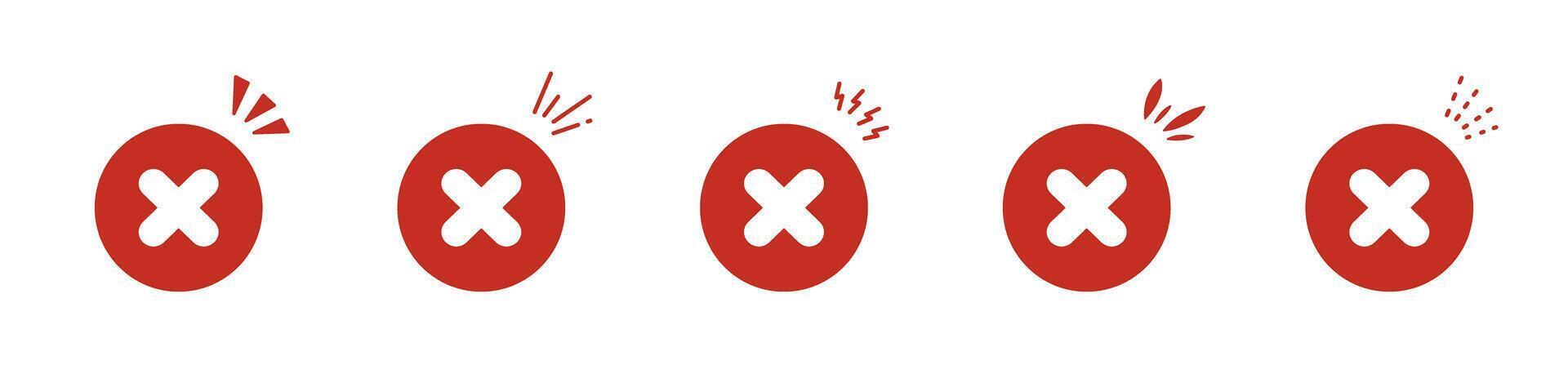 Red Cross Mark Alert Icons Set. Error Notification, Warning, And Attention Symbols Collection. Exclamation And Alert Indicators For User Interface Design. Isolated Illustration vector