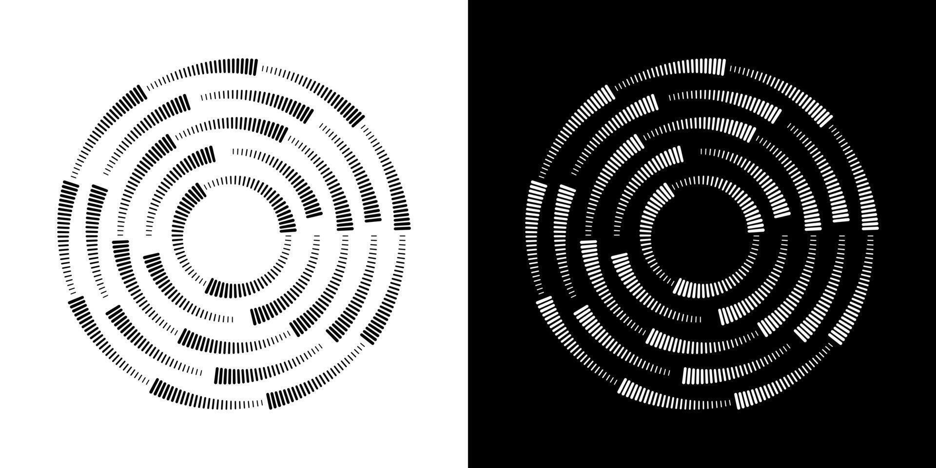 Circular Barcode Pattern Icon Set. Data Encoding, Information, And Technology Symbol Collection. Abstract Geometric Design. Isolated Illustration vector