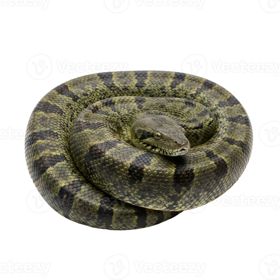 enrolado verde Pitão com impressionante padrões png