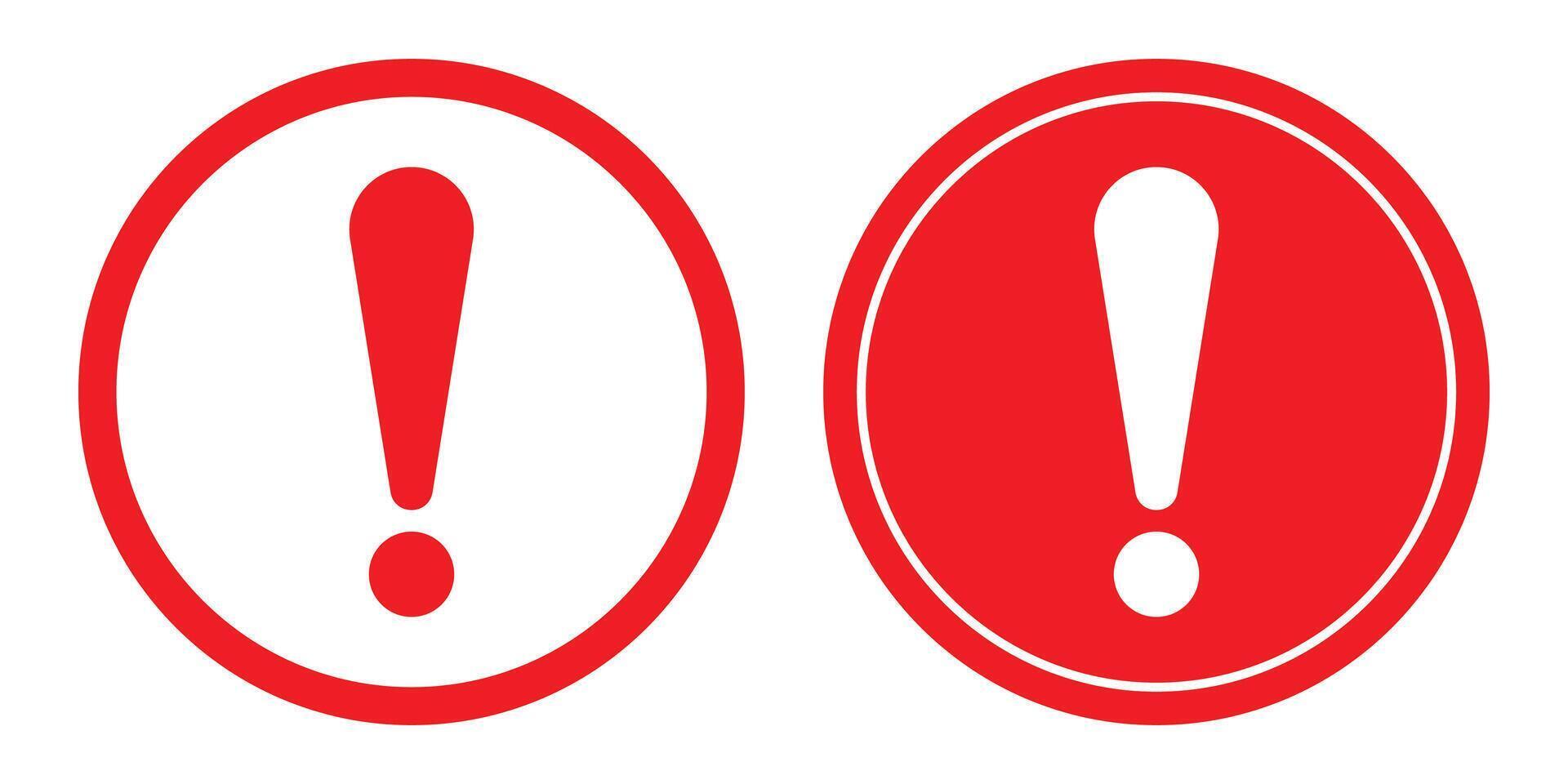 Warning exclamation mark symbols in red circles signifying danger, alert, caution, and important information on a clean white background for user interface design vector