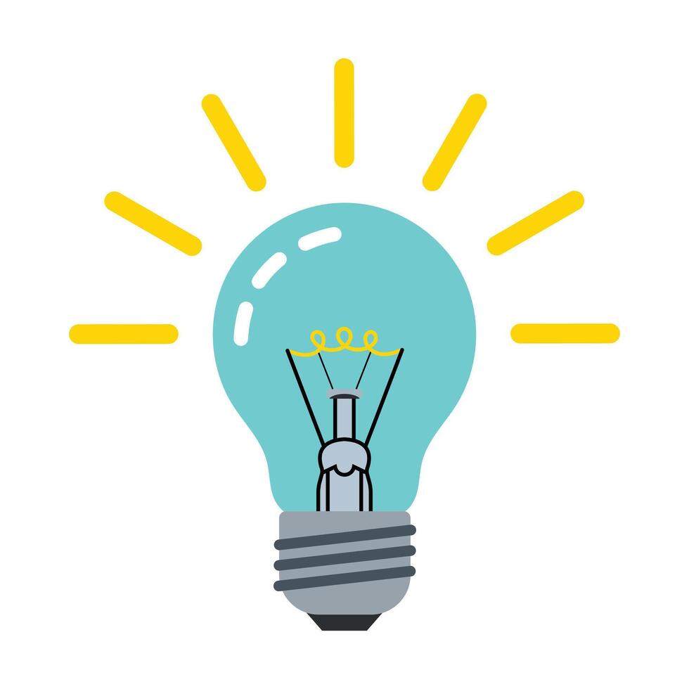Glowing turquoise light bulb illustration symbolizing bright ideas, innovation, creativity, problem solving, and new solutions a minimalist graphic for conceptual intelligence and inspiration. vector