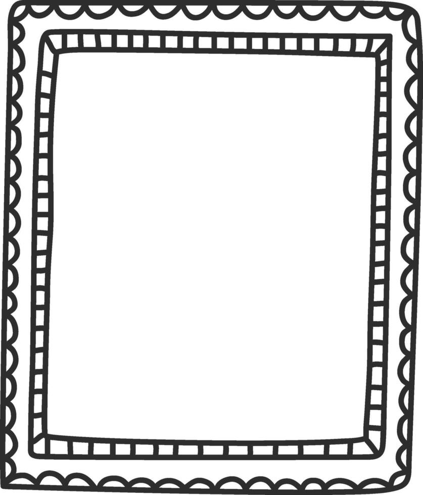 Hand drawn doodle rectangular frame with scalloped border vector