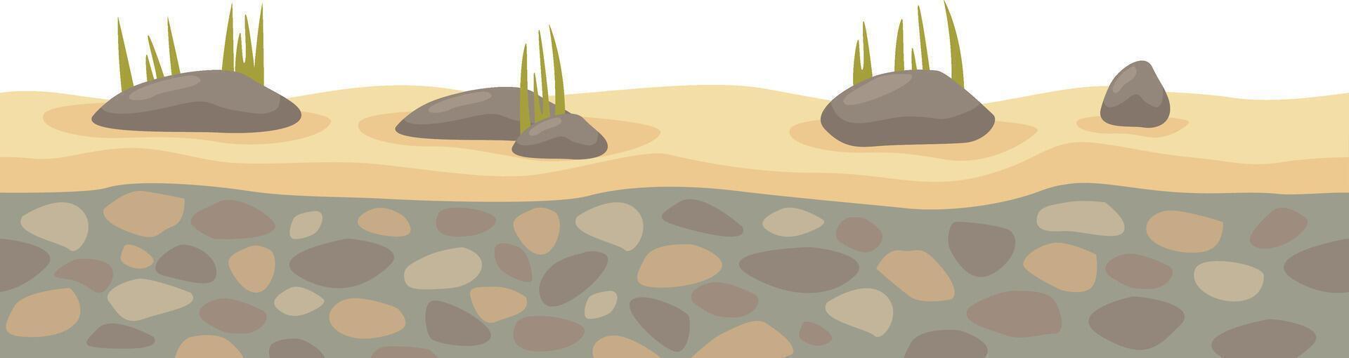 Ground cross section with soil rocks and grass layers vector