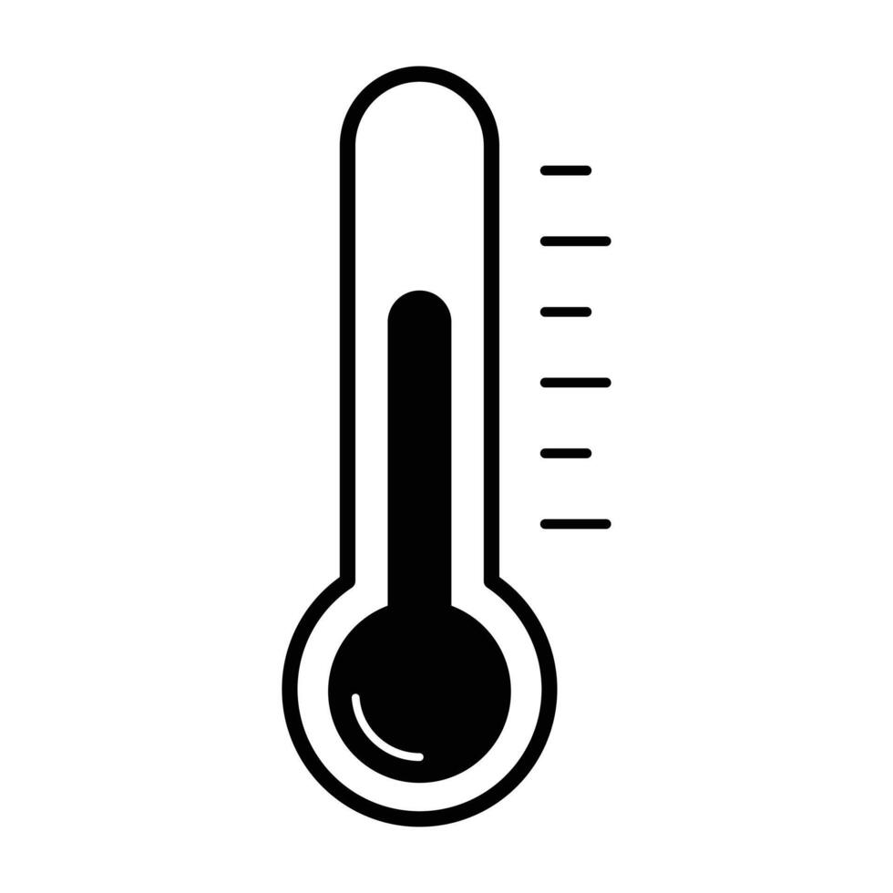 Minimalist black and white outline icon of a thermometer indicating a low temperature, symbolizing cold weather, climate control, health monitoring, and environmental measurement concepts. vector