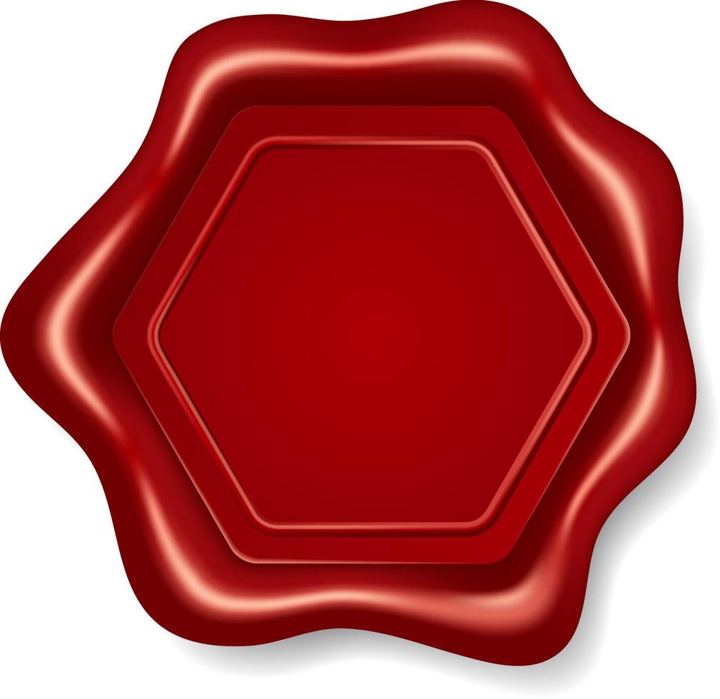 Red wax seal with secure hexagon shape vector