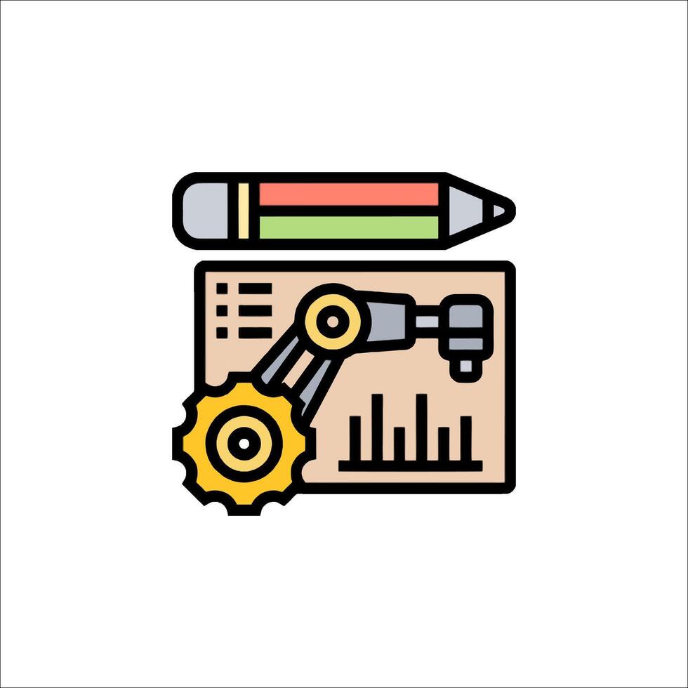 automatización diseño robótico brazo lápiz y datos grafico icono, vector