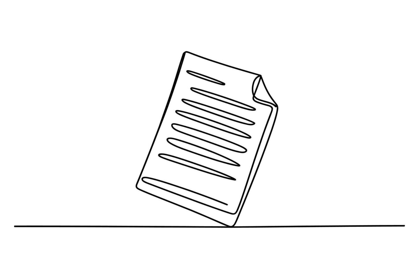 Minimalist single line drawing of a document or paper standing upright on a flat surface vector