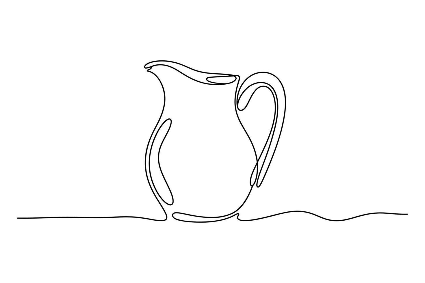 Elegant single line drawing of a classic pitcher with a handle and spout on a simple line base vector