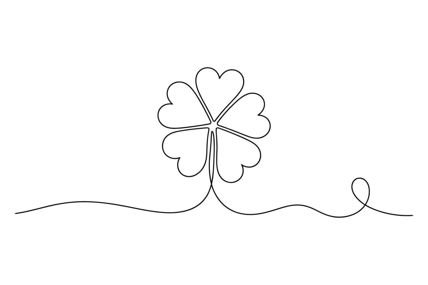 Minimalist continuous line drawing of a five leaf clover symbolizing good luck and fortune vector