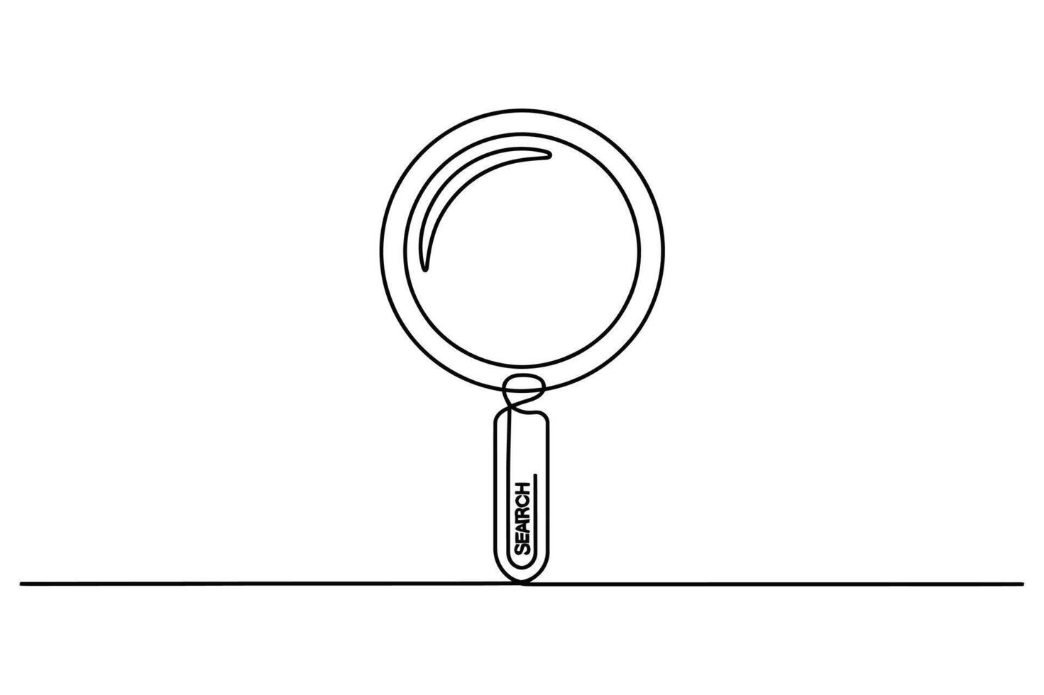 Minimalist line art illustration of a magnifying glass with a simple handle on a white background vector