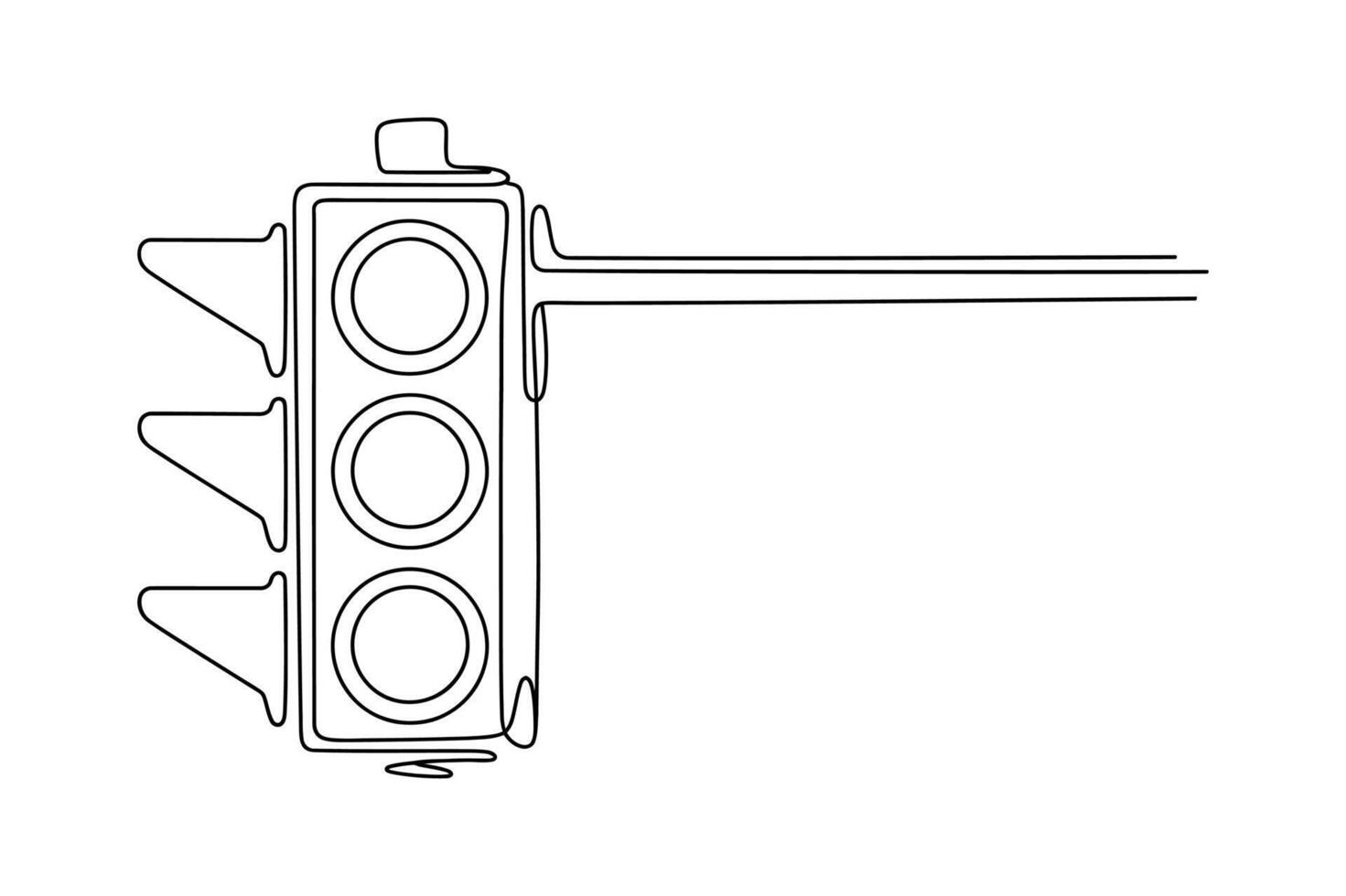 Simple outline drawing of a vertical traffic signal with three lights mounted on an arm vector