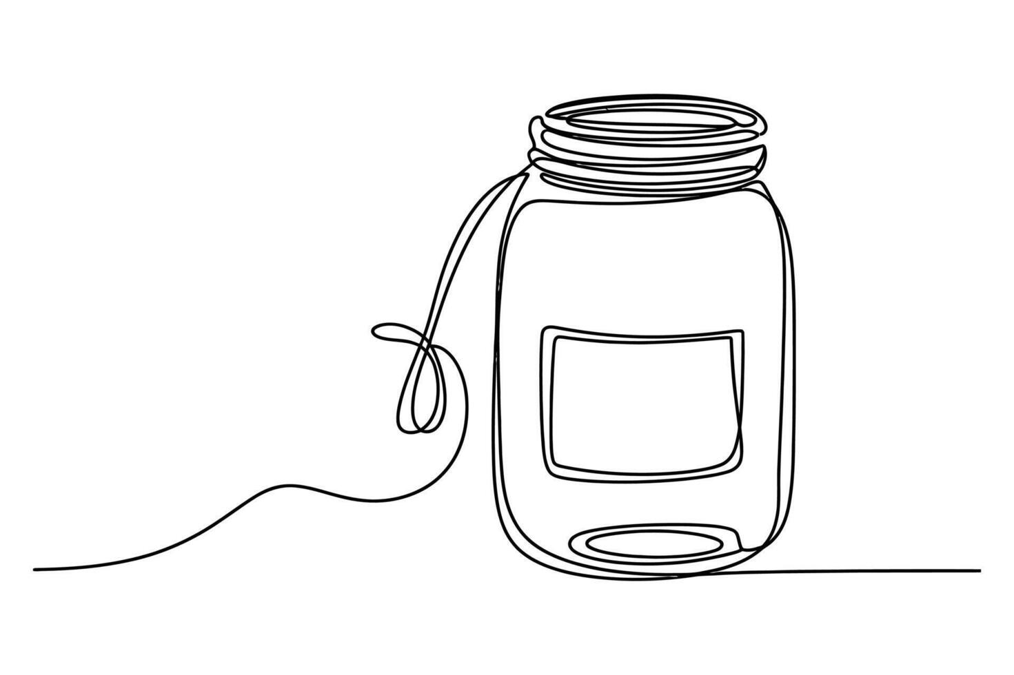 Minimalist continuous line drawing of a classic mason jar with a small label and attached string vector